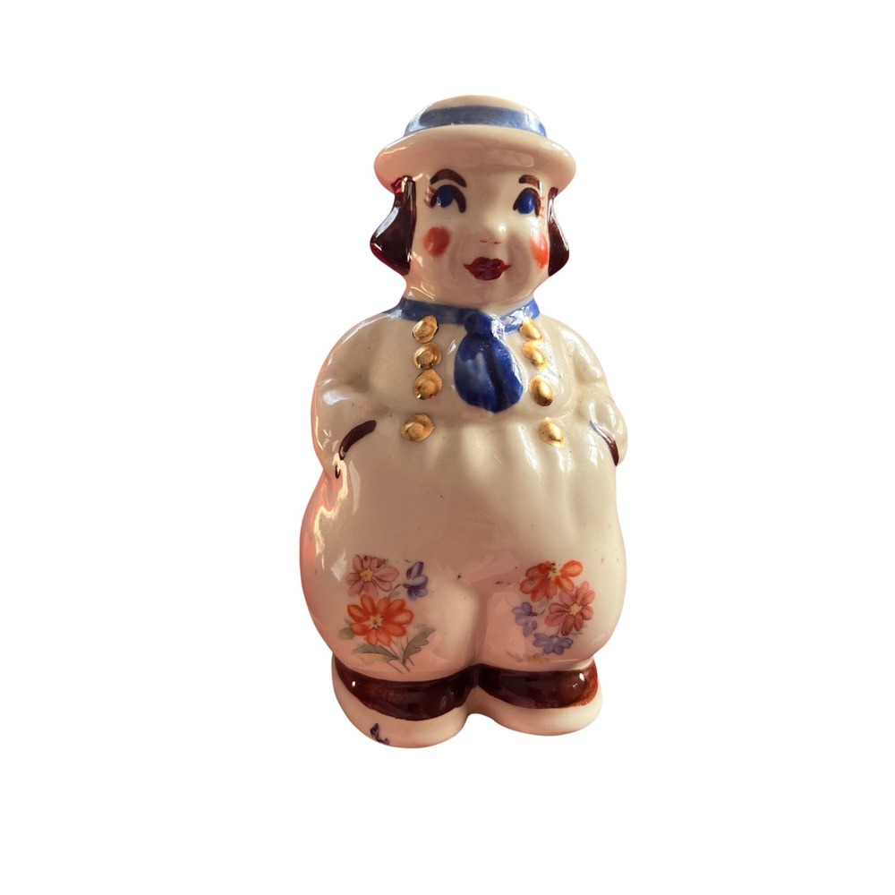 Vintage Ceramic Hand Painted Sailor Boy Pepper Shaker‎ Blue Gold Floral Kitsch